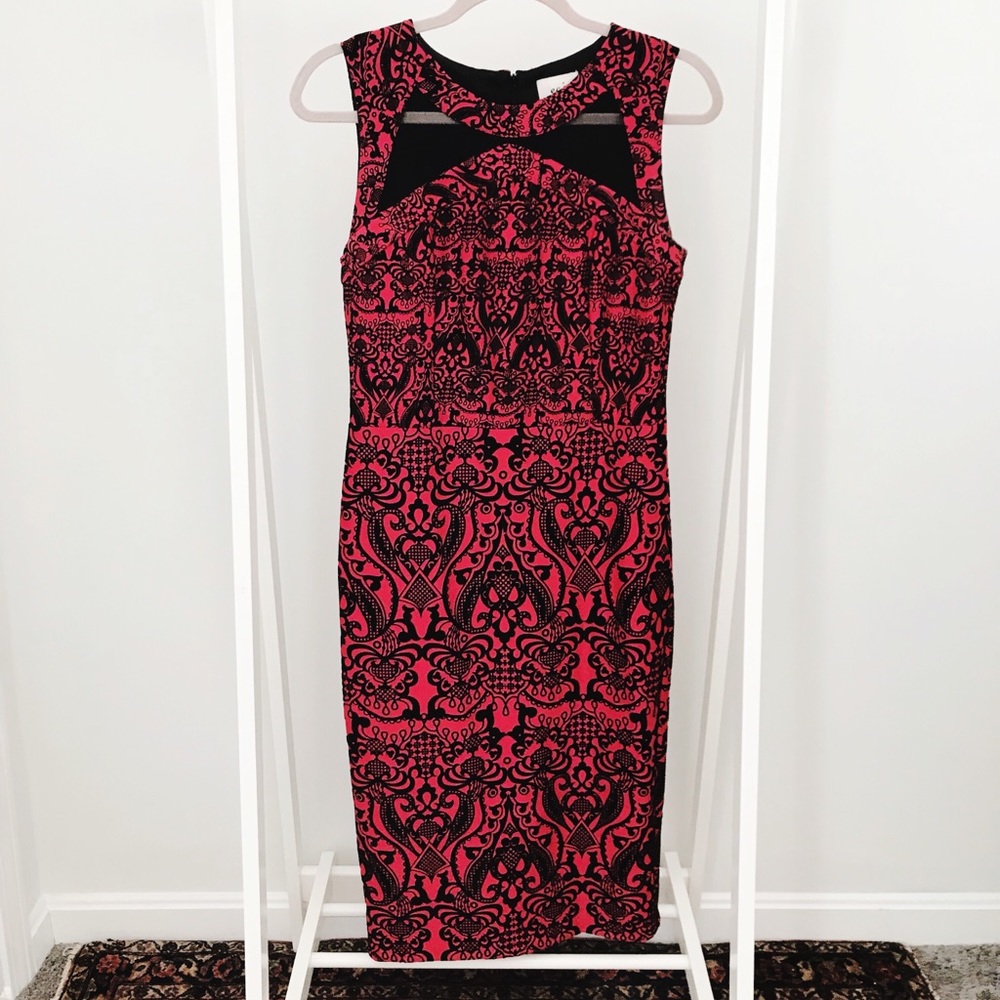 Macy’s Black and Red Velvet Sheath Dress